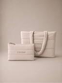 PUFFER BAG AND TOILETRY BAG SET - BEIGE